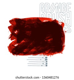Red brush stroke and texture. Grunge vector abstract hand - painted element. Underline and border design.