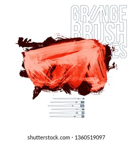 Red brush stroke and texture. Grunge vector abstract hand - painted element. Underline and border design.