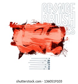 Red brush stroke and texture. Grunge vector abstract hand - painted element. Underline and border design.