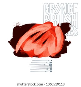 Red brush stroke and texture. Grunge vector abstract hand - painted element. Underline and border design.