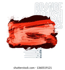 Red brush stroke and texture. Grunge vector abstract hand - painted element. Underline and border design.