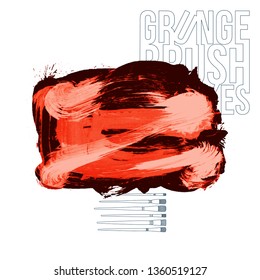 Red brush stroke and texture. Grunge vector abstract hand - painted element. Underline and border design.