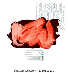 Red brush stroke and texture. Grunge vector abstract hand - painted element. Underline and border design.