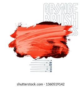 Red brush stroke and texture. Grunge vector abstract hand - painted element. Underline and border design.