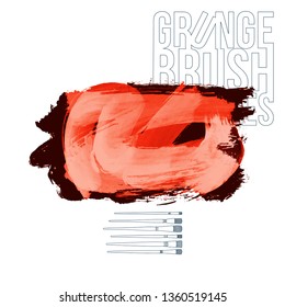 Red brush stroke and texture. Grunge vector abstract hand - painted element. Underline and border design.