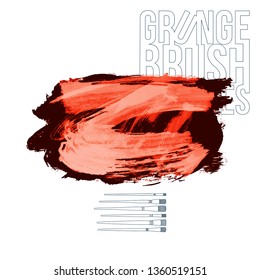 Red brush stroke and texture. Grunge vector abstract hand - painted element. Underline and border design.