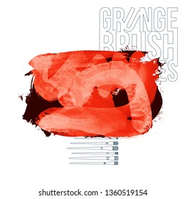 Red brush stroke and texture. Grunge vector abstract hand - painted element. Underline and border design.
