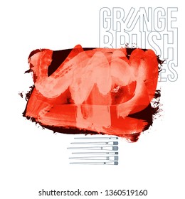 Red brush stroke and texture. Grunge vector abstract hand - painted element. Underline and border design.