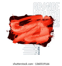 Red brush stroke and texture. Grunge vector abstract hand - painted element. Underline and border design.