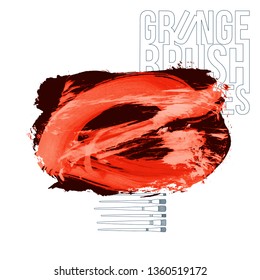 Red brush stroke and texture. Grunge vector abstract hand - painted element. Underline and border design.