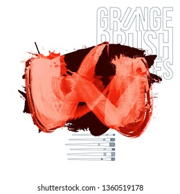 Red brush stroke and texture. Grunge vector abstract hand - painted element. Underline and border design.