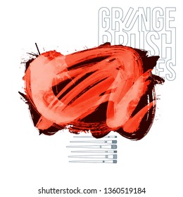 Red brush stroke and texture. Grunge vector abstract hand - painted element. Underline and border design.