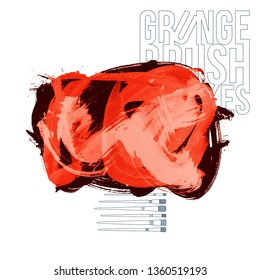 Red brush stroke and texture. Grunge vector abstract hand - painted element. Underline and border design.