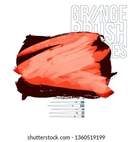 Red brush stroke and texture. Grunge vector abstract hand - painted element. Underline and border design.