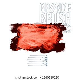 Red brush stroke and texture. Grunge vector abstract hand - painted element. Underline and border design.