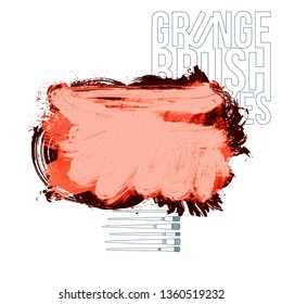 Red brush stroke and texture. Grunge vector abstract hand - painted element. Underline and border design.