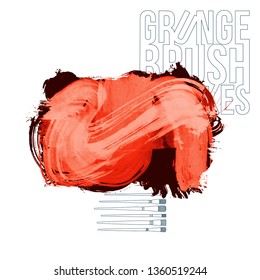 Red brush stroke and texture. Grunge vector abstract hand - painted element. Underline and border design.