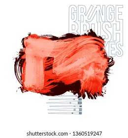 Red brush stroke and texture. Grunge vector abstract hand - painted element. Underline and border design.