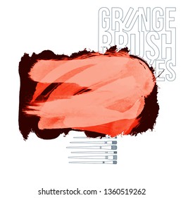 Red brush stroke and texture. Grunge vector abstract hand - painted element. Underline and border design.