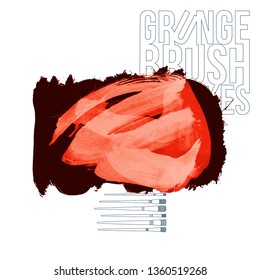 Red brush stroke and texture. Grunge vector abstract hand - painted element. Underline and border design.