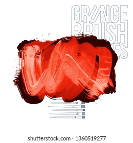 Red brush stroke and texture. Grunge vector abstract hand - painted element. Underline and border design.