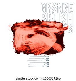 Red brush stroke and texture. Grunge vector abstract hand - painted element. Underline and border design.