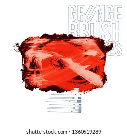 Red brush stroke and texture. Grunge vector abstract hand - painted element. Underline and border design.