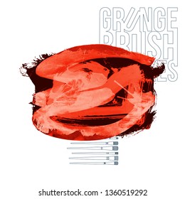 Red brush stroke and texture. Grunge vector abstract hand - painted element. Underline and border design.