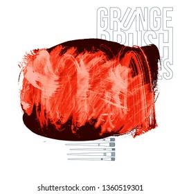 Red brush stroke and texture. Grunge vector abstract hand - painted element. Underline and border design.