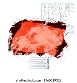 Red brush stroke and texture. Grunge vector abstract hand - painted element. Underline and border design.