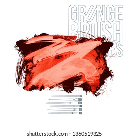 Red brush stroke and texture. Grunge vector abstract hand - painted element. Underline and border design.