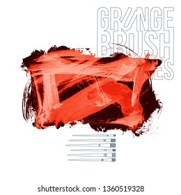 Red brush stroke and texture. Grunge vector abstract hand - painted element. Underline and border design.