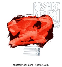 Red brush stroke and texture. Grunge vector abstract hand - painted element. Underline and border design.