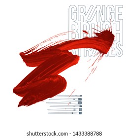 Red brush stroke and texture. Grunge vector abstract hand - painted element. Underline and border design.
