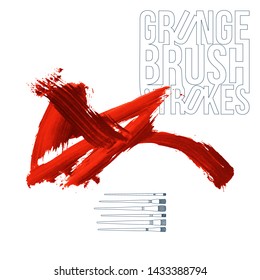 Red brush stroke and texture. Grunge vector abstract hand - painted element. Underline and border design.