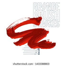 Red brush stroke and texture. Grunge vector abstract hand - painted element. Underline and border design.