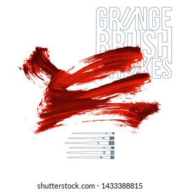 Red brush stroke and texture. Grunge vector abstract hand - painted element. Underline and border design.