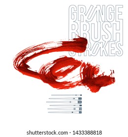 Red brush stroke and texture. Grunge vector abstract hand - painted element. Underline and border design.