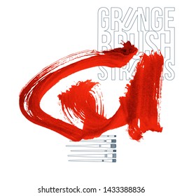 Red brush stroke and texture. Grunge vector abstract hand - painted element. Underline and border design.