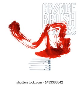 Red brush stroke and texture. Grunge vector abstract hand - painted element. Underline and border design.