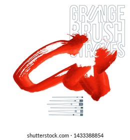 Red brush stroke and texture. Grunge vector abstract hand - painted element. Underline and border design.