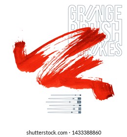 Red brush stroke and texture. Grunge vector abstract hand - painted element. Underline and border design.