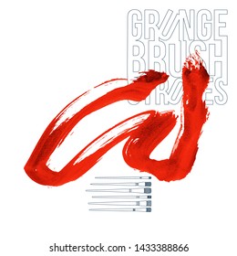 Red brush stroke and texture. Grunge vector abstract hand - painted element. Underline and border design.