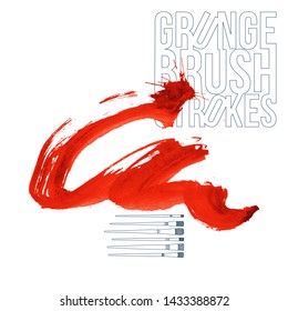 Red brush stroke and texture. Grunge vector abstract hand - painted element. Underline and border design.