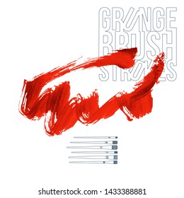 Red brush stroke and texture. Grunge vector abstract hand - painted element. Underline and border design.