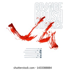 Red brush stroke and texture. Grunge vector abstract hand - painted element. Underline and border design.