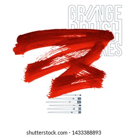 Red brush stroke and texture. Grunge vector abstract hand - painted element. Underline and border design.