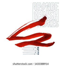 Red brush stroke and texture. Grunge vector abstract hand - painted element. Underline and border design.