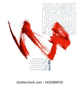 Red brush stroke and texture. Grunge vector abstract hand - painted element. Underline and border design.