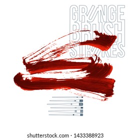Red brush stroke and texture. Grunge vector abstract hand - painted element. Underline and border design.